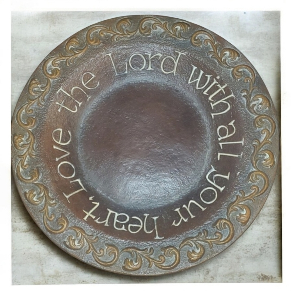Home circular platter made to look‎ like stoneware 14" diameter brown love Lord